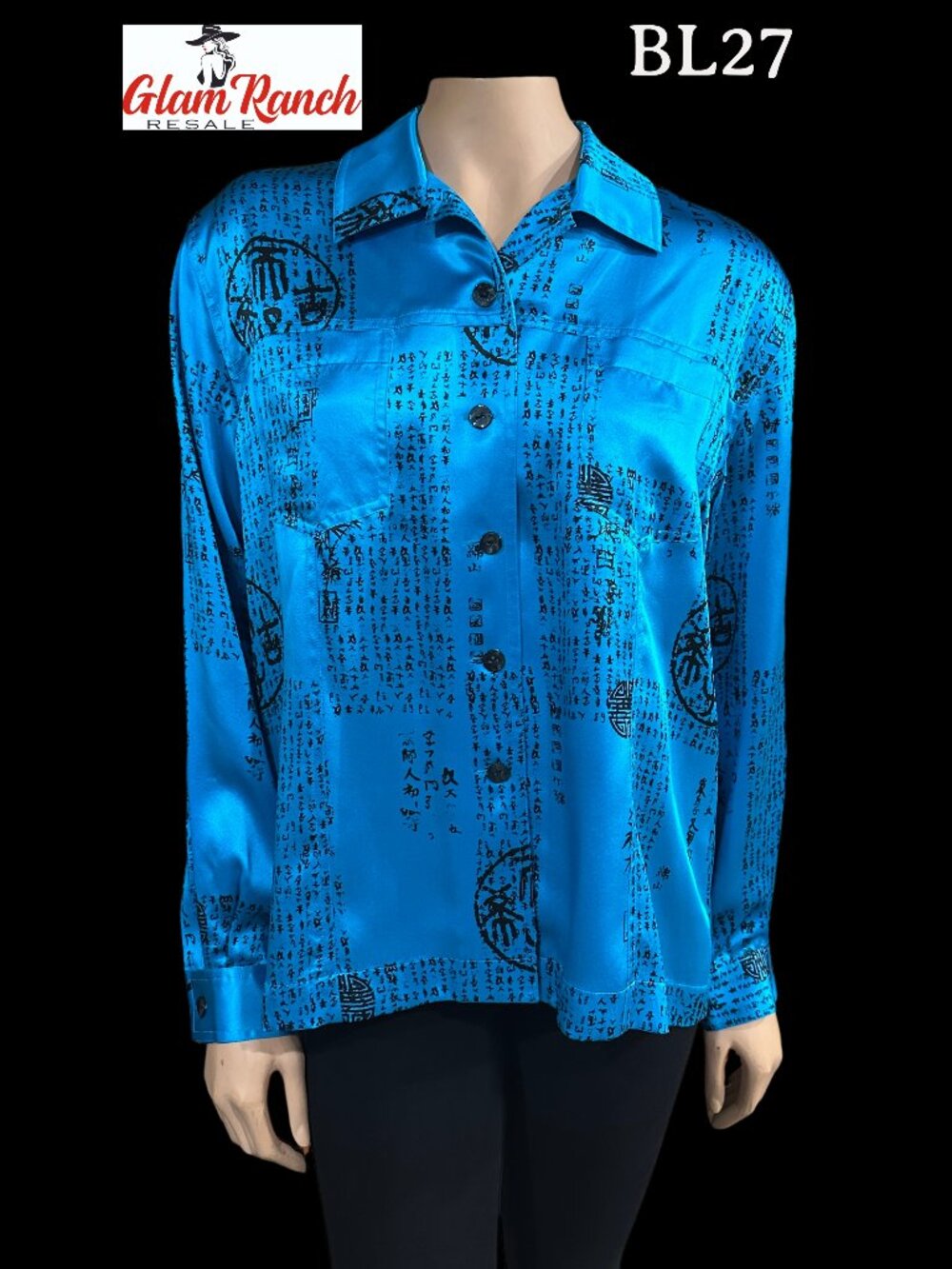 NWT Chico's Silk Writings Jean LS Ocean Teal Top Blouse Size 2/Large 12